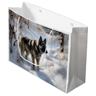 Norwegischer Elkhound lassen es Weihnachten schnei Große Geschenktüte