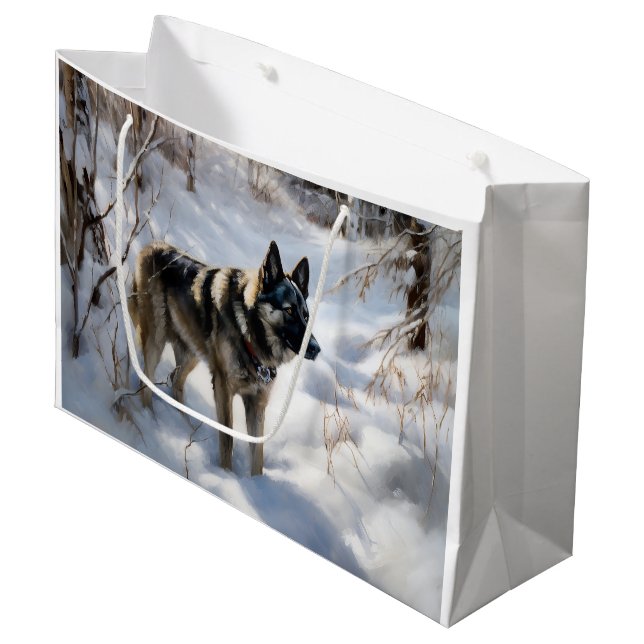 Norwegischer Elkhound lassen es Weihnachten schnei Große Geschenktüte (Vorderseite Schrägansicht)
