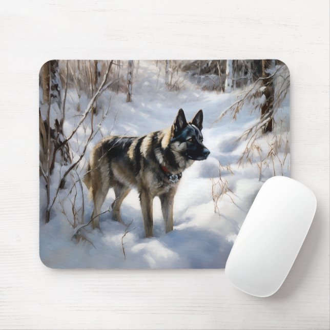 Norwegischer Elkhound lassen es Weihnachten schnei Mousepad (Mit Mouse)