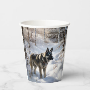 Norwegischer Elkhound lassen es Weihnachten schnei Pappbecher