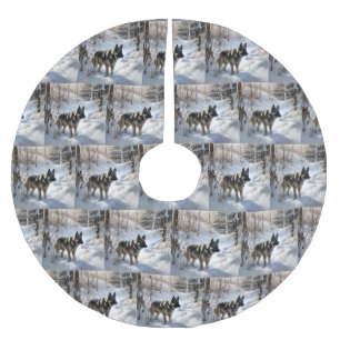 Norwegischer Elkhound lassen es Weihnachten schnei Polyester Weihnachtsbaumdecke
