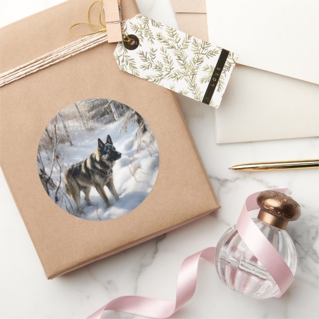 Norwegischer Elkhound lassen es Weihnachten schnei Runder Aufkleber (Schenken)