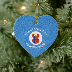 Norwegischer Engel Hanukkah-Flagge Personalisiert  Keramik Ornament