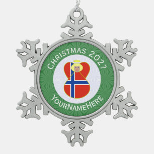 Norwegischer Engel Weihnachtsflagge Personalisiert Schneeflocken Zinn-Ornament