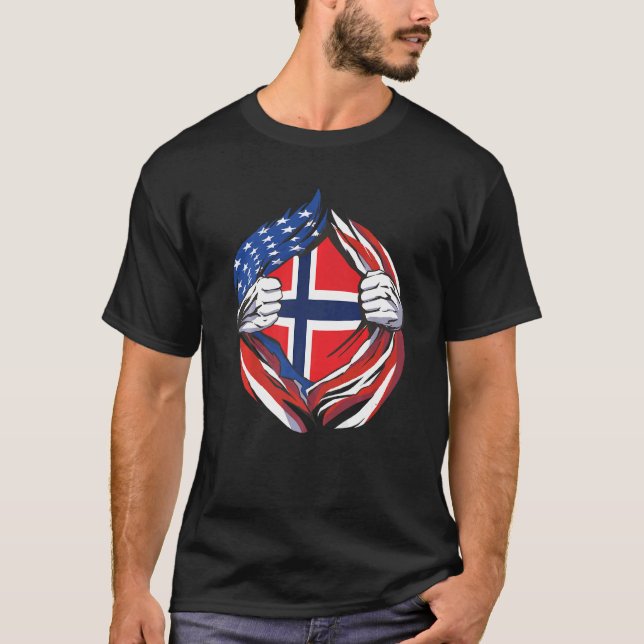 Norwegischer Flaggenamerikanischer Stolz auf meine T-Shirt (Vorderseite)