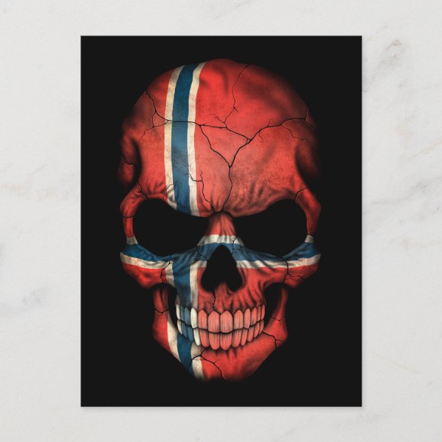 Norwegischer Flaggenschädel in Schwarz Postkarte (Vorderseite)