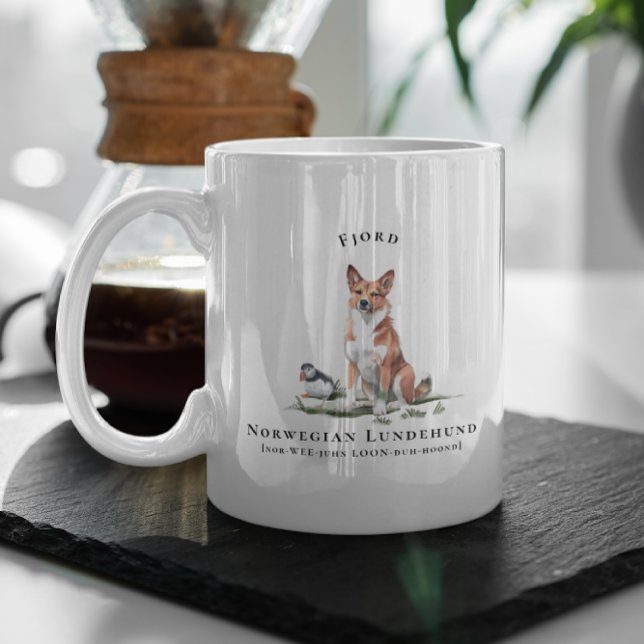 Norwegischer Lundehund-Wasserfarbhund | Monogramm Kaffeetasse (Von Creator hochgeladen)