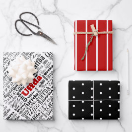 Norwegischer Roter Streifen Schwarz & Weiße Punkte Geschenkpapier Set
