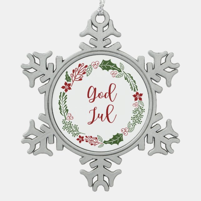 Norwegischer und schwedischer Heiligengott Jul Schneeflocken Zinn-Ornament (Vorderseite)