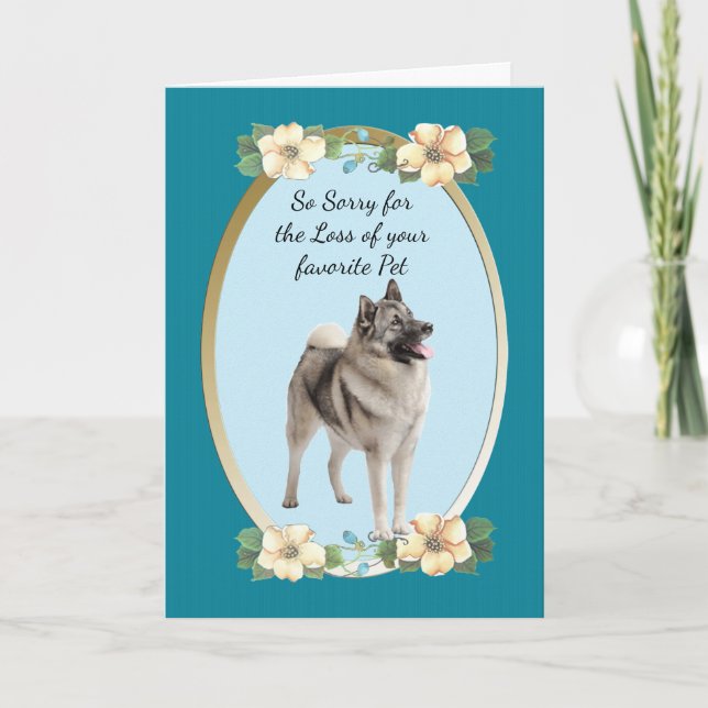 Norwegisches Elkhound Aquamarines florales Beileid Karte (Vorderseite)