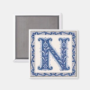 Norwegisches Erbe N Monogramm - Blau Magnet