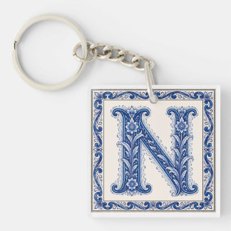 Norwegisches Erbe N Monogramm - Blau Schlüsselanhänger