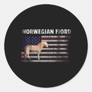 Norwegisches Fjordpferd mit amerikanischer Flagge Runder Aufkleber