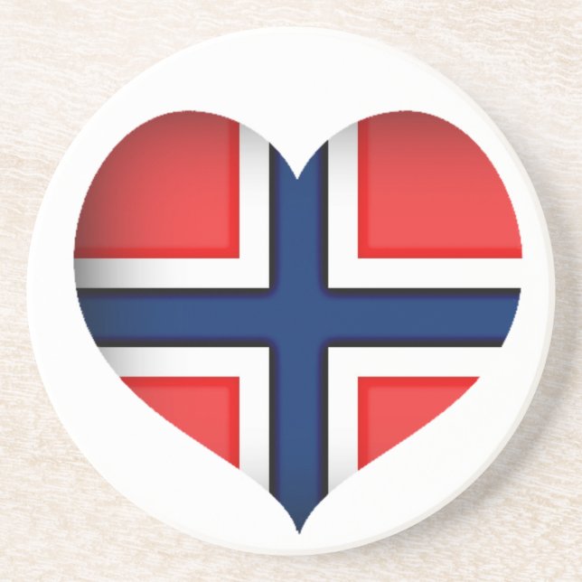 Norwegisches Flaggenherz Sandstein Untersetzer (Vorne)