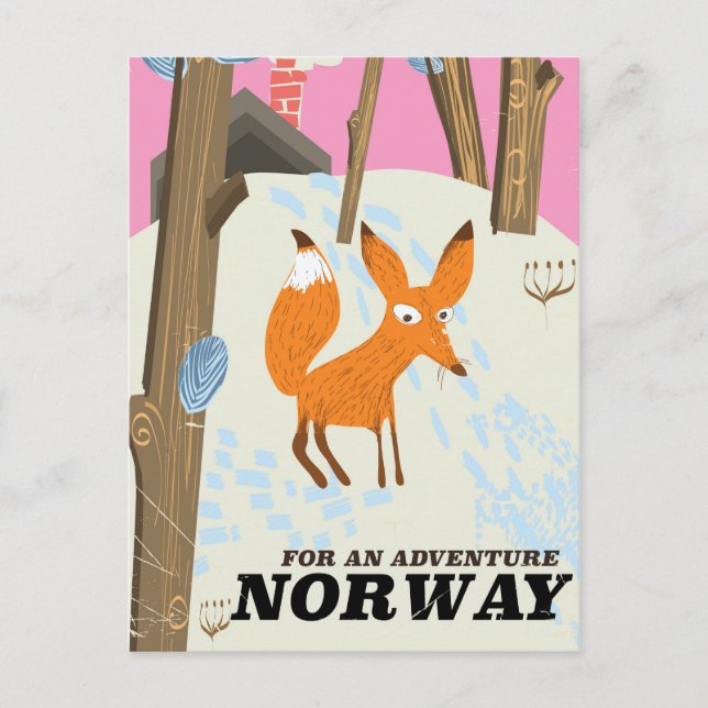 Norwegisches Fox Vintage Reiseplakat Postkarte (Vorderseite)