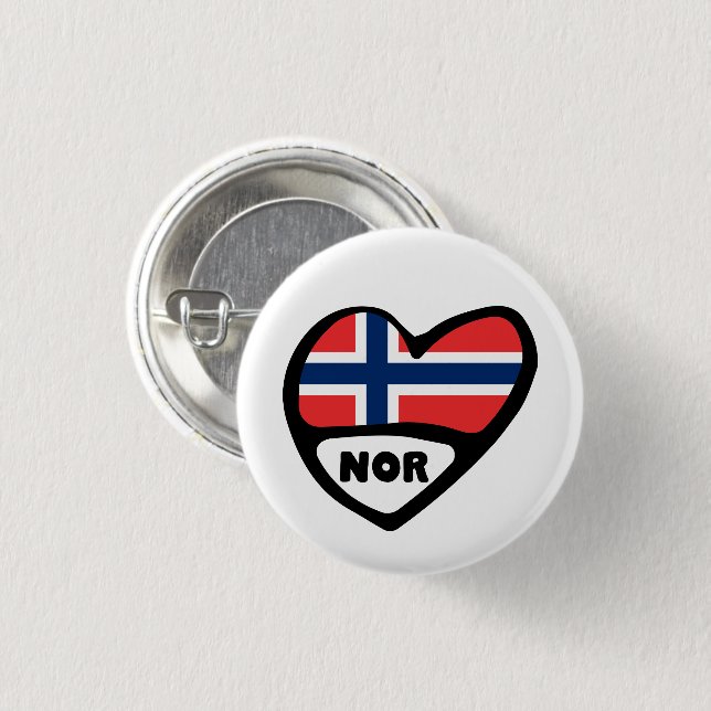 Norwegisches Ländercode-Flag Herz-Button-Abzeichen Button (Vorne & Hinten)