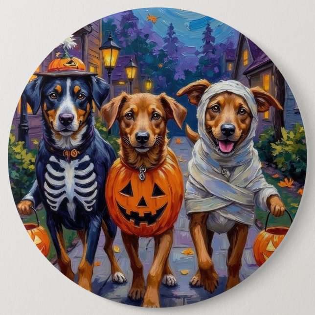 Norwegisches Lundehund Trick-or-Treating Halloween Button (Vorderseite)