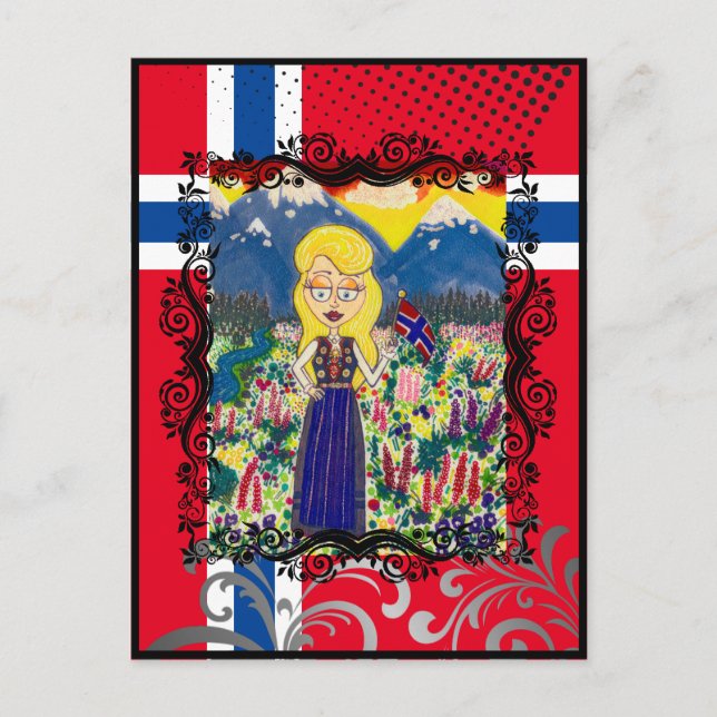 Norwegisches Mädchen in Bunad Postkarte (Vorderseite)