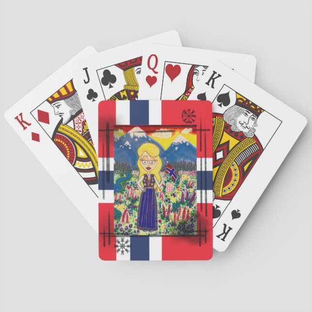 Norwegisches Mädchen in Bunad Spielkarten (Rückseite)