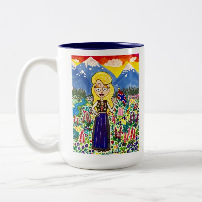 Norwegisches Mädchen in Bunad Zweifarbige Tasse (Links)