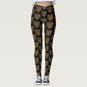 Norwegisches Rosemaling Folk Art Heart Leggings
