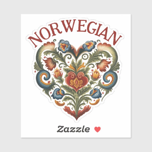 Norwegisches Rosemaling Folk Art Herz Aufkleber (Blatt)
