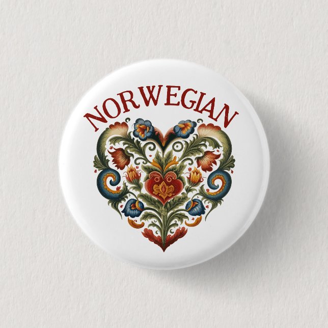 Norwegisches Rosemaling Folk Art Herz Button (Vorderseite)