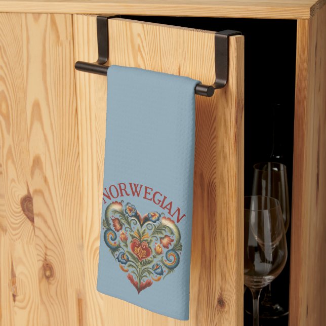 Norwegisches Rosemaling Folk Art Herz Geschirrtuch (Drittel gefaltet)