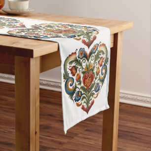 Norwegisches Rosemaling Folk Art Herz Großer Tischläufer