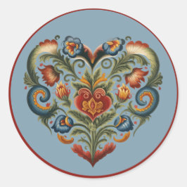 Norwegisches Rosemaling Folk Art Herz Runder Aufkleber