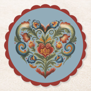 Norwegisches Rosemaling Folk Art Herz Untersetzer