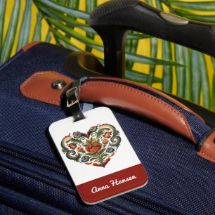 Norwegisches Rosemaling Folkloreherz Personalisier Gepäckanhänger
