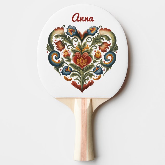 Norwegisches Rosemaling Folkloreherz Personalisier Tischtennis Schläger (Vorderseite)