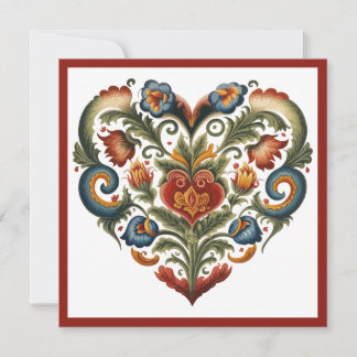 Norwegisches Rosmaling Folk Herzstück Valentine Feiertagskarte