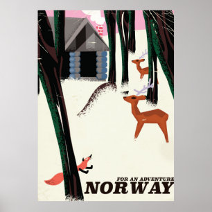 Norwegisches Vintage-Reiseposter Landschaft Poster