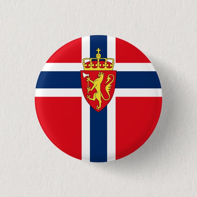 Norwegisches Wappen unter norwegischer Flagge Button (Vorderseite)