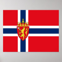 Norwegisches Wappen unter norwegischer Flagge