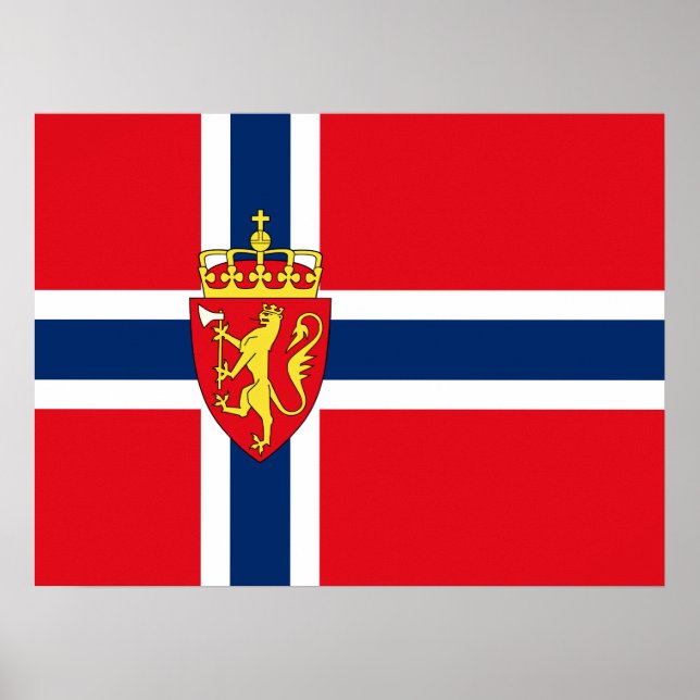 Norwegisches Wappen unter norwegischer Flagge Poster (Vorne)