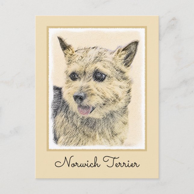 Norwich Terrier Painting - Niedliche Original Dog  Postkarte (Vorderseite)