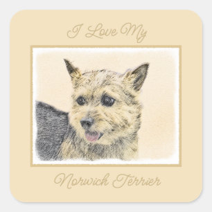 Norwich Terrier Painting - Niedliche Original Dog  Quadratischer Aufkleber