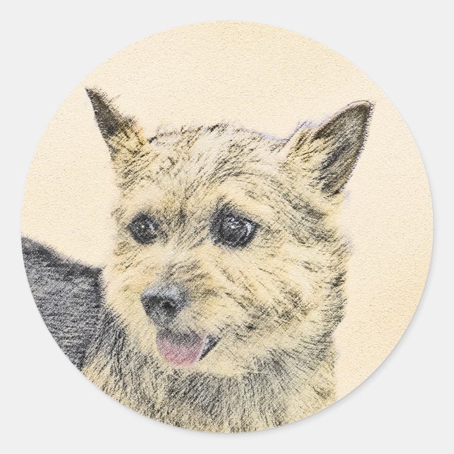Norwich Terrier Painting - Niedliche Original Dog  Runder Aufkleber (Vorderseite)