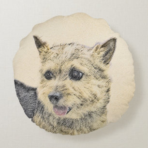Norwich Terrier Painting - Niedliche Original Dog  Rundes Kissen