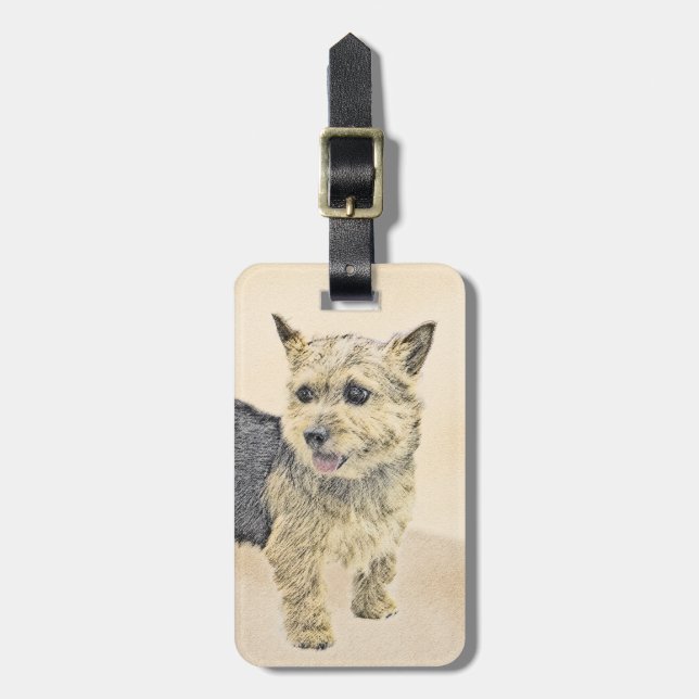 Norwich Terrier Painting - Niedliche Original Hund Gepäckanhänger (Vorderseite vertikal)