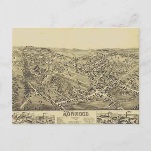 Norwood, MA Carte Vintage 1882 (Devant)
