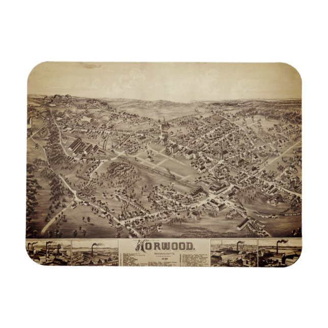 Norwood, MA Vintag Map 1882 Magnet (Horizontal)
