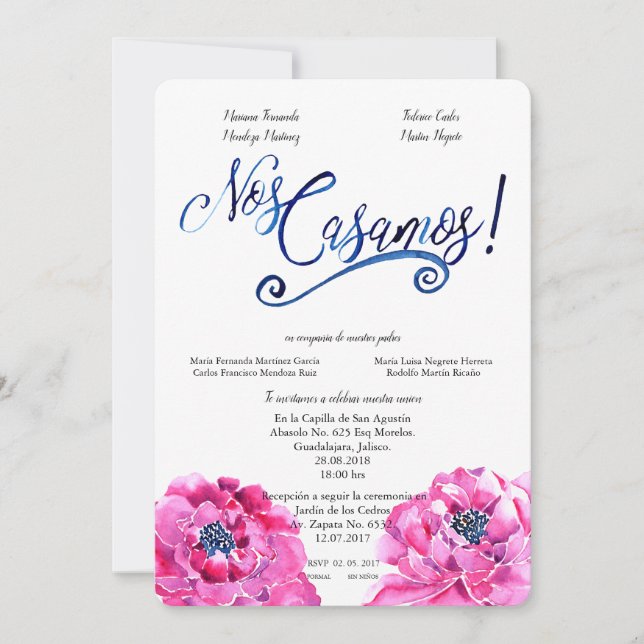 NOS CASAMOS Watercolor SPANISCHE WEDDIN-EINLADUNG Einladung (Vorderseite)