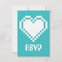Nos Coeurs 8 bits en carte RSVP Turquoise