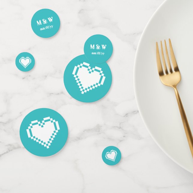 Nos Coeurs 8 bits en Table Turquoise Confetti (Groupe)