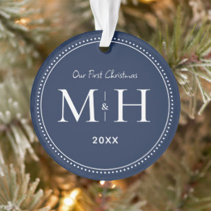 Nos premiers mariés de Noël Monogram Navy Blue