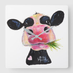 Nosey Friesian Cow ' HURLEY BURLEY ' Wall Clock Quadratische Wanduhr